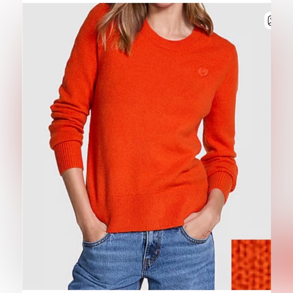 PINK Victoria's Secret Collegiate Knit Crew 
Neck Orange Sweater Size XXL